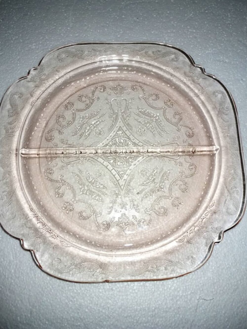Pretty Vintage Pink Depression Glass Divided Dinner Plate 10.5"
